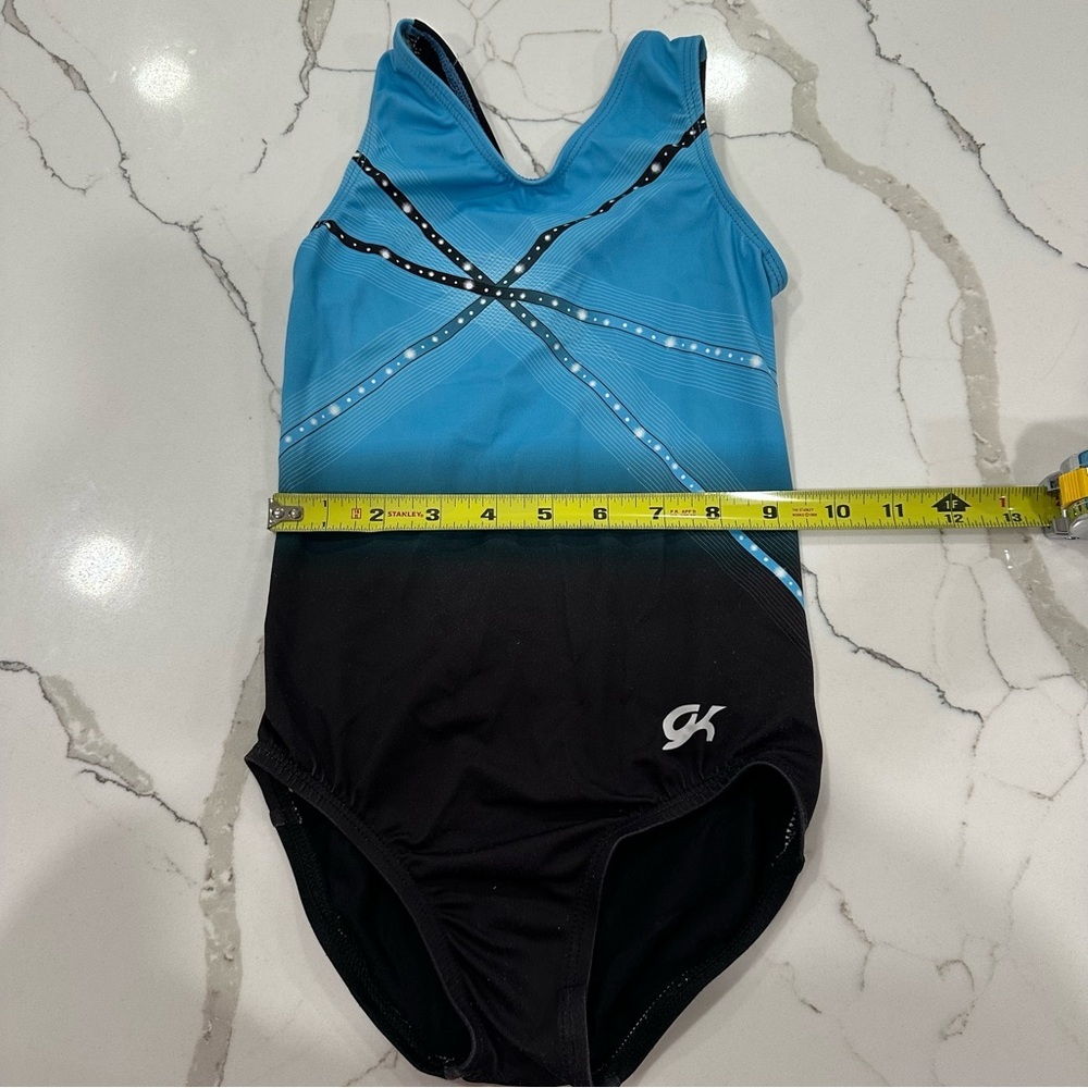 GK Elite Gymnastics Leotard Child Medium CM Blue Black Ombre Rhinestone Graphic - Picture 3 of 7